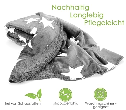 heimtexland ® Dicke Kuscheldecke Sterne Soft Flanell Sherpa Wohndecke warm 150x200 XL Winterdecke Typ855 Anthrazit