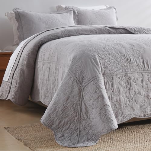 Colcha de algodon reversible gris tamano King juego de ropa de cama 4