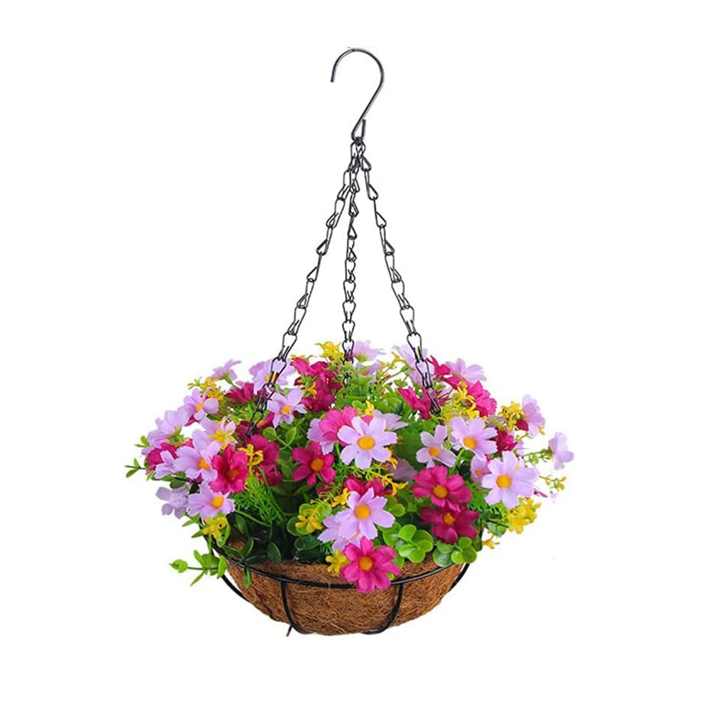 Kouamor C Artificial Hanging Baskets Outdoor, Hanging Basket Artificial Flowers With Hain, Fake Hanging Basket, Plants Artificial Daisy Multicolore Silk Flower For Home Garden Patio Diy Decor (C)