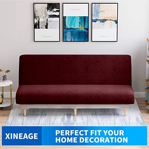 XINEAGE Velvet Futon Cover High Stretch Armless Couch Covers Spandex Fabric Sofa Bed Slipcover Anti Slip Furniture Protector with Elastic Bottom Machine Washable (Futon - Image 2