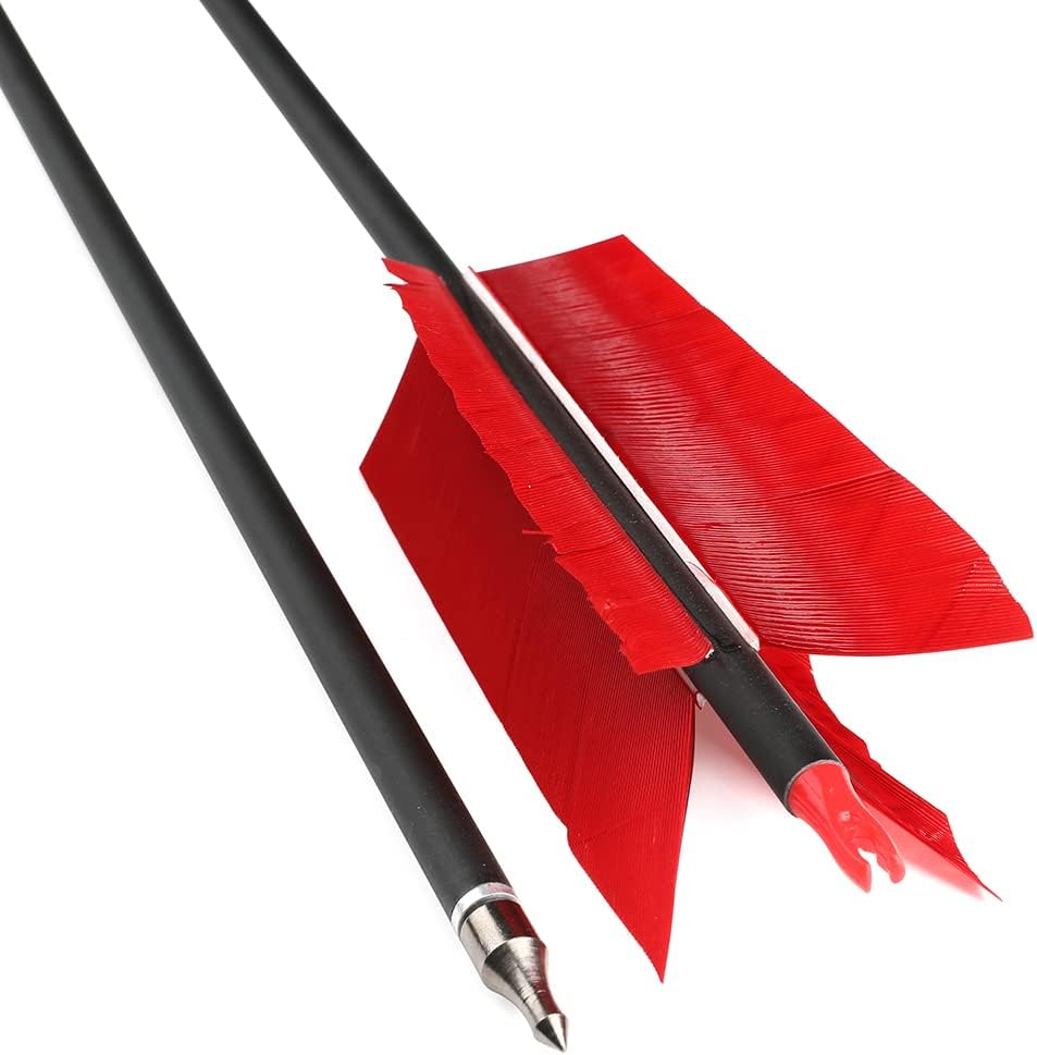 AMEYXGS 6/12 Pcs 30 Inch Archery Carbon Arrows Target Practice Flu Flu Arrows Spine 500 Small Game Arrows 4 Feathers Fletching with 100 Grain Judo Arrowheads for Practice Targeting