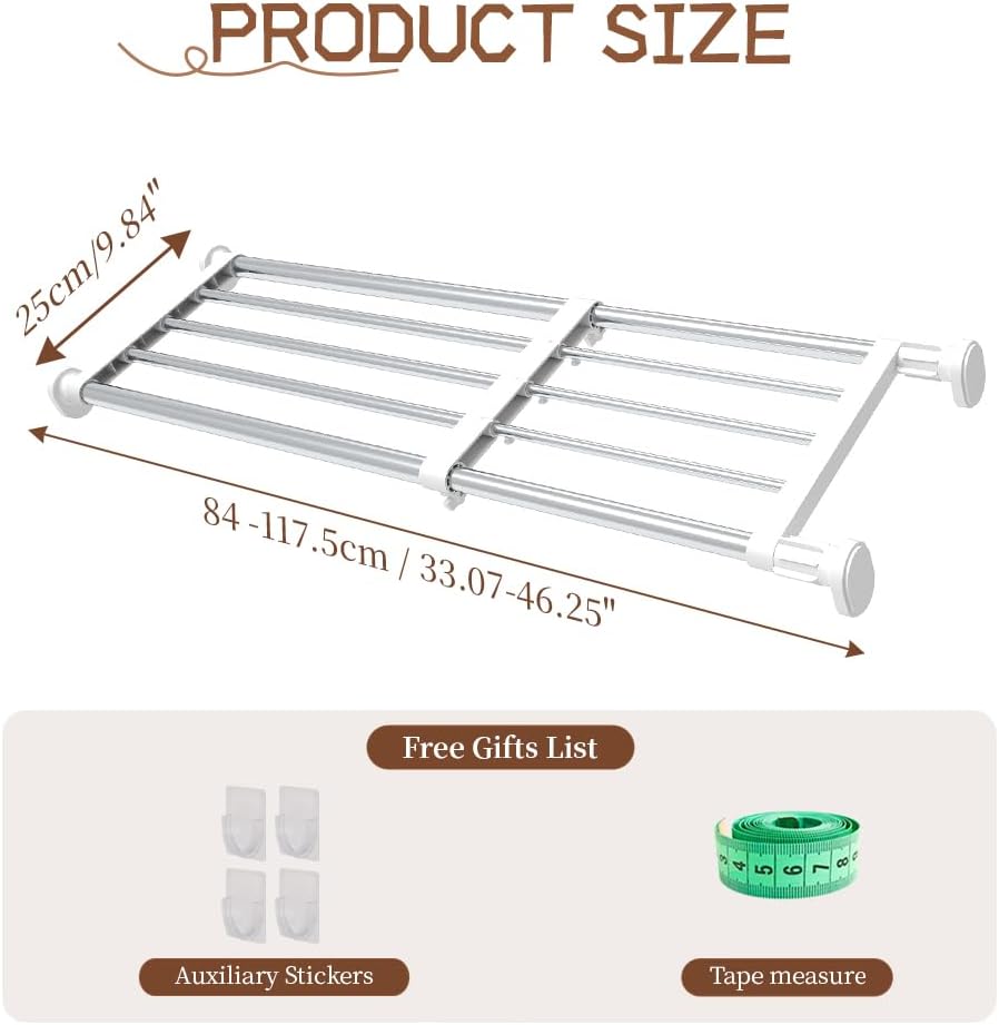 Hershii Expandable Shelf Rod Closet System Heavy Duty Clothes Hanger Adjustable DIY Storage Organizer Shoe Rack 29.4 - 46.25 Inches Ivory