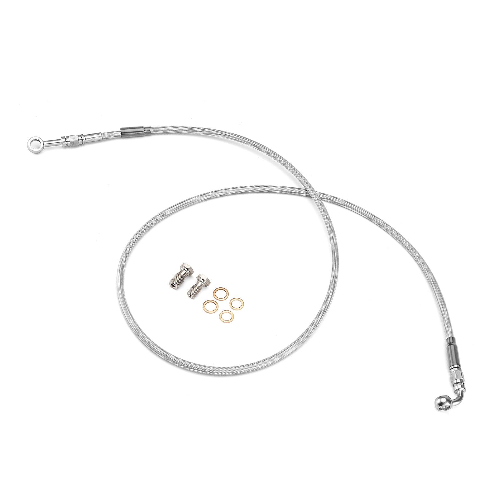Mofun Extended Length Hydraulic Front Brake Line Kit Stainless Steel For 16"-18" Handlebar Non-ABS Compatible with Harley Sportster XL 883 1200 1988-2003, Chrome, 50"