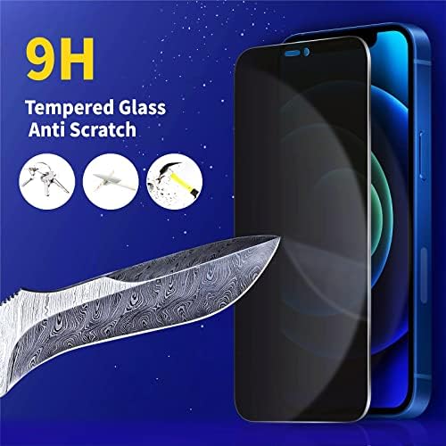 QUESPLE [2+2 Pack] Privacy Anti-Spy Screen Protector for iPhone 12 6.1-Inch with Camera Lens Protector, (Privacy Glass) Anti Peeping Tempered Glass Film with Install Tool