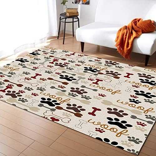 Dog Paws Prints Area Rug 3'x5' for Living Room, Kids Teen Girls Boys Bedroom, Cartoon Cute Animal Graffiti Art Print Outdoor Indoor Washable Carpet Runner Area+Rug for Kitchen, Hallway, Entryway