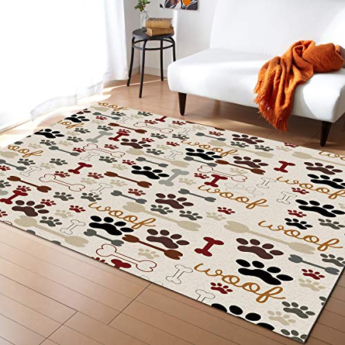 Dog Paws Prints Area Rug 3'X5' For Living Room, Kids Teen Girls Boys Bedroom, Cartoon Cute Animal Graffiti Art Print Outdoor Indoor Washable Carpet Runner Area+Rug For Kitchen, Hallway, Entryway #TOP10