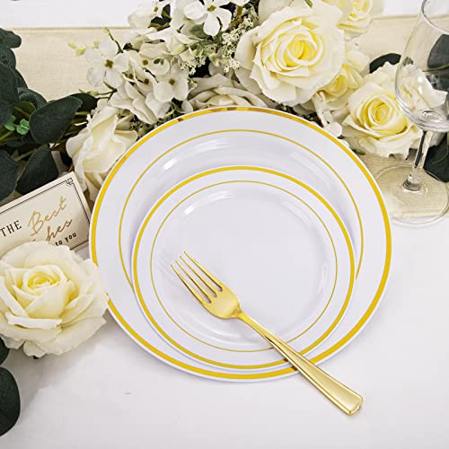 WDF-125 Piece Gold Plastic Silverware&Disposable Plastic Plates - Heavy Duty Plates include 25 Dinner Plates, 25 Salad Plates, 25 Forks, 25 Knives, 25 Spoons for Weddings, Parties, Bridal Shower - Image 4