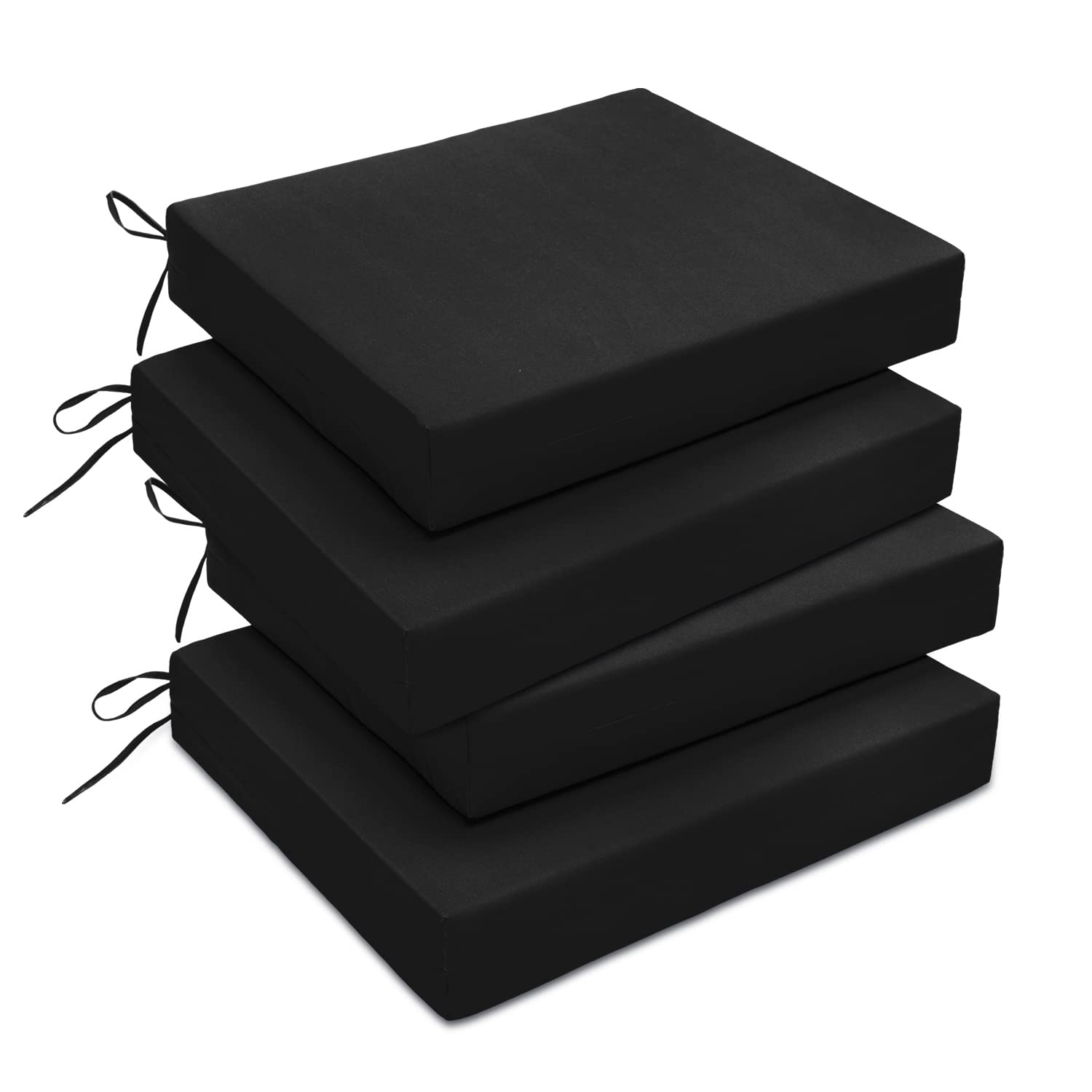 Photo 1 of downluxe Outdoor Chair Cushions, Waterproof Square Corner Memory Foam Seat Cushions with Ties for Garden Patio Funiture, 18.5" x 16" x 3", Black, 4 Pack Black 18.5x16x3 Inch (Pack of 4)
