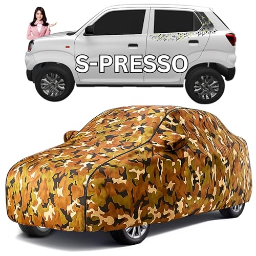 Image of Avecrew 100% Waterproof Car Cover for Maruti Suzuki S-Presso All Model Mirror & Antenna Pocket Triple Stitched, Dustproof Full Body Protection (Heat & UV Resistant,Jungle)