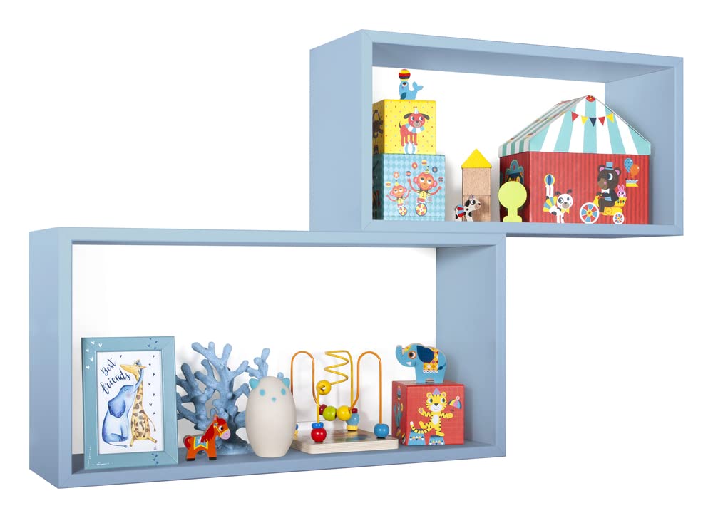 MODULARREDO | BIS RETTANGOLO BISLUNGO Set di 2 Mensole da Muro, Pensile Bagno, Mensola da Parete, Scaffale da Parete, Blu Baltico, 70x35 p20 cm e 60x30 p20 cm - Made in Italy