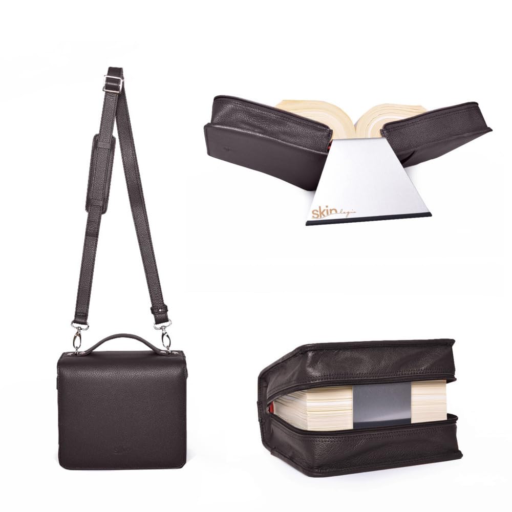 SartoriusSKIN Tasche PURO aus Nappaleder in Gr. L in Kaffee-braun, Buchhüllen-Tasche mit Buchstütze und Tragegurt