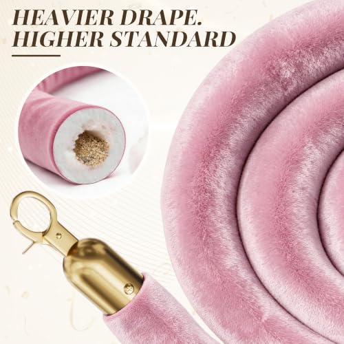 Image of 4PCS Pink Velvet Stanchion Ropes 5 Ft Crowd Control Ropes Barrier with Gold Hooks for Party Supplies,Photobooth Accessories, Prom,Birthday,Business,Wedding, Museums