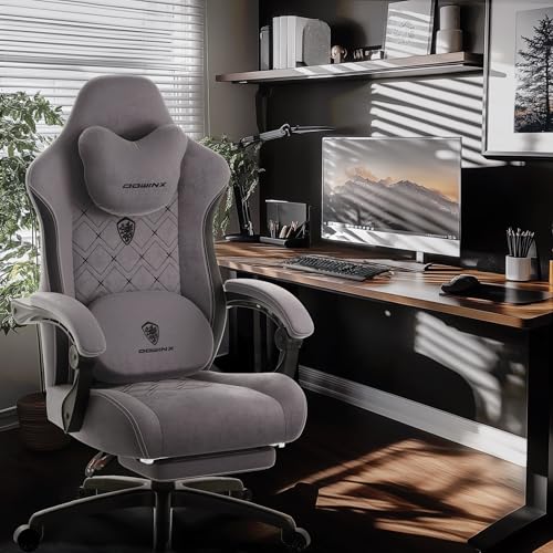Image of Dowinx Gaming Chair with Heated Massage Lumbar Support,Big and Tall Fabric Gaming Chairs for Adults with Footrest, Ergonomic Computer Game Chair with Poket Spring Cushions, 350lbs, Gray