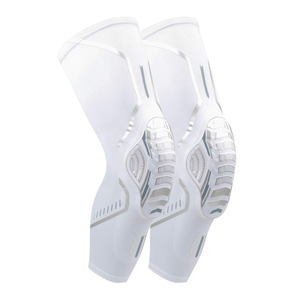ESGTON Kids Adult Knee Pad Crashproof Leg Knee Long Sleeve Protector Gear for Basketball, Volleyball, Weightlifting(1 pair) -White