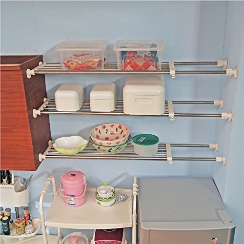 Baoyouni Tension Rod Shelf Expandable Closet Organizer Heavy Duty Adjustable Clothes Hanger Rack Diy Space Saver Layered Separator Divider 27.17''-36.02'', Ivory #TOP2