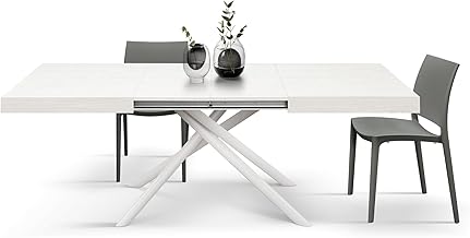 PAZZO DESIGN Tavolo Allungabile Filippo, Gambe Tubolari Incrociate Menego Bianche, Made in Italy, Color Bianco Frassinato, 160 x 90 x 74 - Id_2261