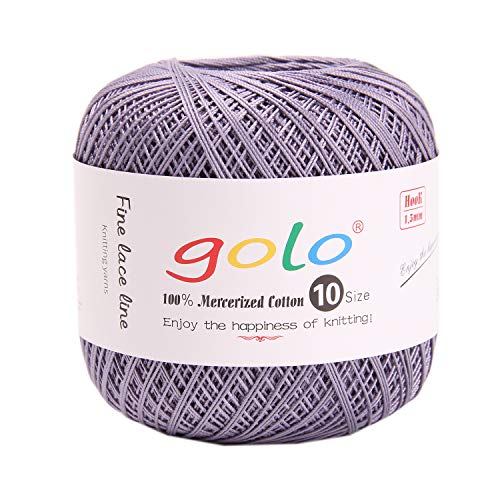 golo Crochet Yarn Size 10 Yarn for Hand Knitting Lace Yarn (Purple Silver), 40g/228m