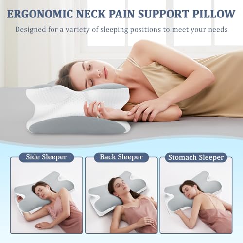 Cervical Contour Memory Foam Pillow - Neck Pillow - Ergonomic Orthopedic Neck Support Pillow for Back, Stomach Side Sleepers Pillows for Neck and Shoulder Pain Relief