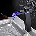 Wovier Matte Black Waterfall Spout Bathroom Sink Faucet with Supply Hose,Single Handle Single Hole Vessel Lavatory Faucet,Slanted Body Basin Mixer Tap Tall Body Commercial,Black(No LED)