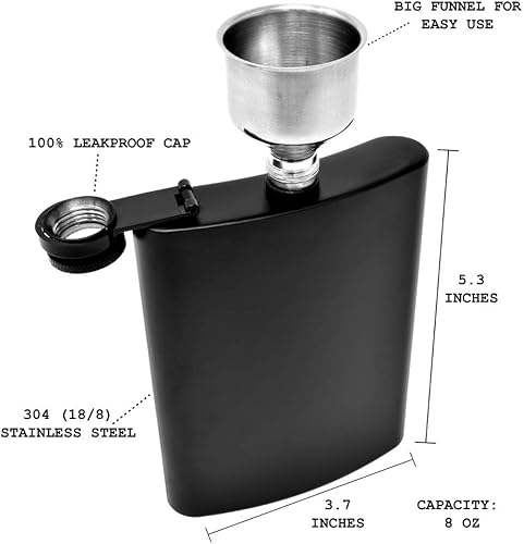 Miniatura 3 de Frasco de cadera para licor de acero inoxidable de 8 onzas (negro, 8 onzas, embudo grande)