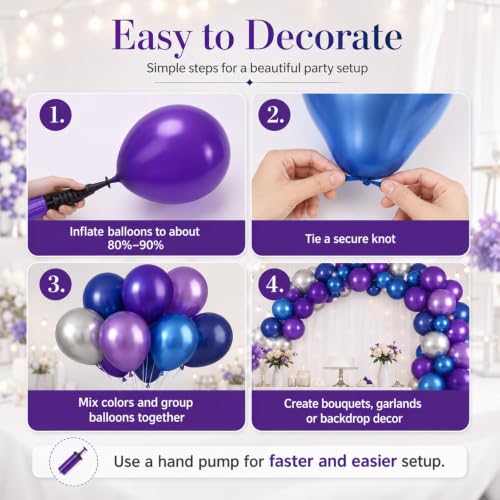 Image of Purple and Blue Balloon Set, 50 PCS 10 Inch Space Theme Party Supplies, Navy Blue Purple Silver Helium for Birthday Baby Shower