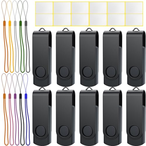 Memoria USB 4 GB Pendrives 10 Piezas,Giratoria Memoria Flash USB 2.0 Negro Pen Drive Uflatek Portátil Pendrive Almacenamiento de Datos con Llavero Acollador