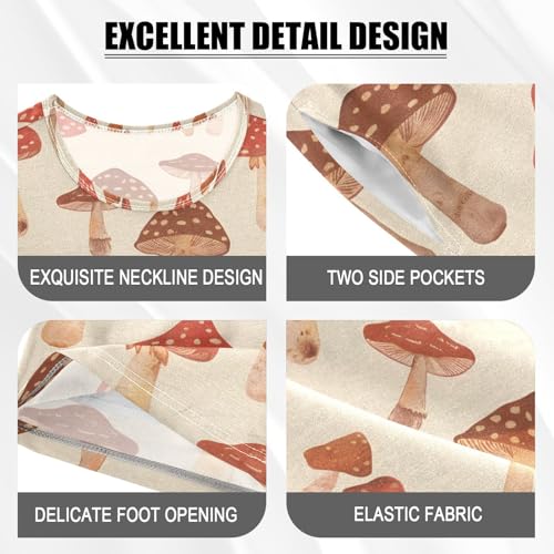 ALAZA Mushroom Retro Pajamas Short Sleeve 2 Piece Sleepwear Top and Bottom Pajama Set Unisex4