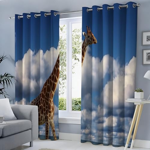Rideau bleu girafe occultant à oeillets isolant thermique chambre - 4