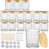 CONNOO 16 Pack 7 OZ Thick Pearl Glass Candle Jars for Making Candles with Airtight Bamboo Lids, Wicks & Stickers, for DIY Candle Making, Bulk Orders, Gifts & Home Décor, Clear