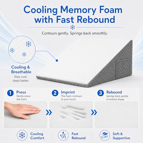 Image of OAISZ Wedge Pillow, 7.5 Inch Bed Wedge Pillow for Headboard, Pillow Wedge for Acid Reflux Relief, After Surgery, Sleeping, Back Pain Relief, Memory Foam Top, LightGrey