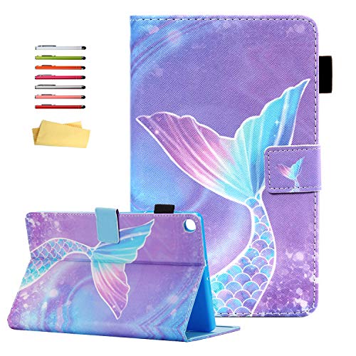 UUcovers Galaxy Tab A 10.1 2019 Case SM-T510/T515/T517, PU Leather Stand Folio Cover with Pencil Holder Card Slots Magnetic Wallet for for Samsung Tab A 10.1 inch T510 Tablet, Pink Mermaid Tail Scale