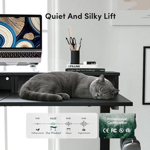Image of CubiCubi 63x48 Inches L Shaped Standing Desk with 3 Drawers and Monitor Shelf, Height Adjustable Corner Computer Desk with Hooks, Sit Stand Up Ergonomic Home Office Workstation Table, Modern Black