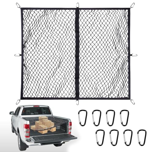 Rete per bagagli, 120 x 120 cm, estensibile fino a 210 x 210 cm, altamente elastica, organizer per letti con 6 moschettoni in acciaio, rete di separazione per bagagli, per camion, auto, furgoni