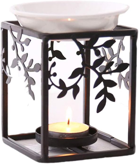 2 pcs Aromatic Oil Burner Essential Oil Burner Wax Melt Burners Scented Wax Melt Combuster with Candle Holder Aroma Inflamer for Office Decoration Home Bedroom Living Room Gifts Black (Black)