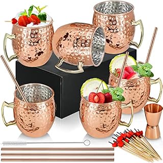 Moscow Mule Mugs Copper 18oz/540ml Set of 6 Copper Plated Stainless Steel Mug Handmade Copper Cups with Handle for Chilled Cocktail Cold Drinks Mugs Drinkware Barware (6 Packs)