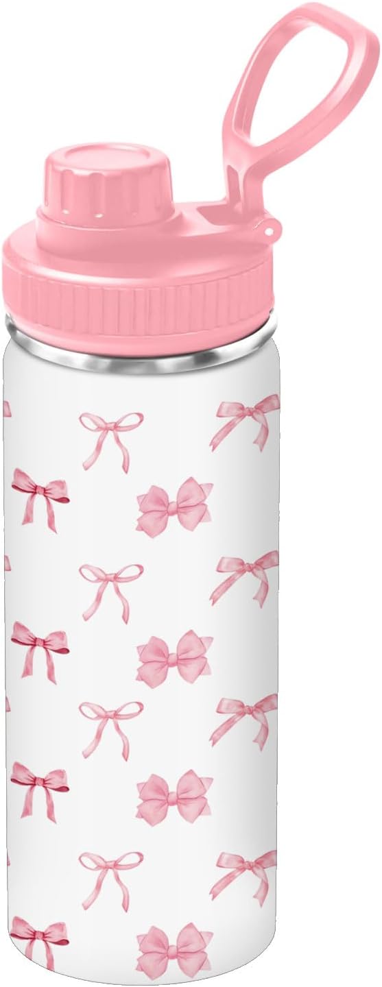 Bow Knot Water Bottle for Daughter, Stainless Steel Insulated Tumbler for Home with 2 Lids & Handle, Antislip Silicone Boot, 18oz Reusable Leak-proof Bottle for Sports, 1 PCS - Image 2