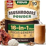 Fidus 16 Mushroom Supplement Powder with 17,300mg, 90 Day Servings Mushroom Coffee Alternative for Immunity, Focus & Energy with Ashwagandha, Lion's Mane, Chaga and Reishi, 100% Fruiting Bodies