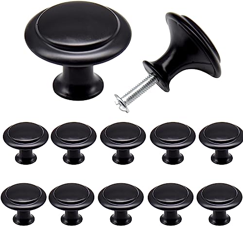 Yosawo 12 Pcs Vintage Cabinet Knobs Round Solid Knobs Handles with Screws for Cabinet Wardrobe, Drawer, Bathroom Racks (27mm/Black)