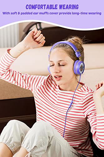 Image of New bee Kids Headphones for School with Microphone KH20 HD Stereo Safe Volume Limited 85dB /94dB Foldable Lightweight On-Ear Headphone for PC /Mac /Android /Kindle /Tablet /Pad (Purple)