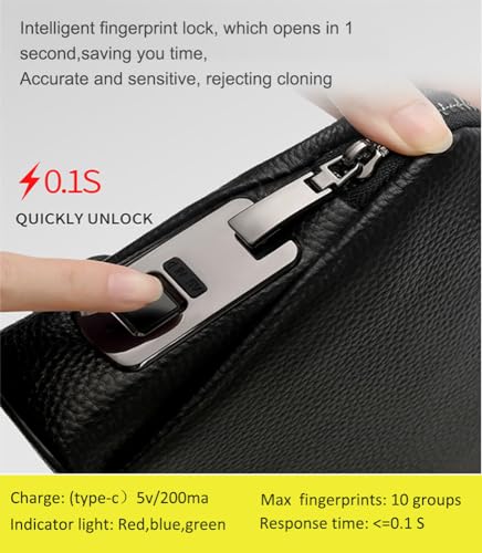 Welaso Fingerprint Lock Leather Handbag,Anti Theft Waterproof Genuine Leather Clutch Bag Wallet for Man Woman4
