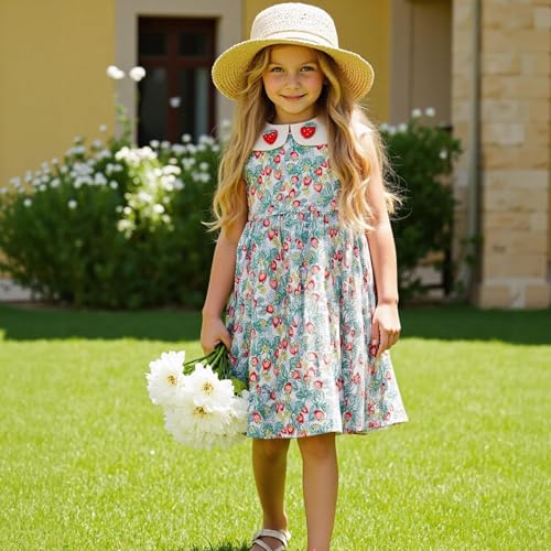 Little Bitty Toddler Girls Dresses Cotton Sleeveless Casual Strawberry Print Summer Sundress for Kids Size 2-7T3