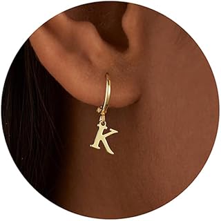 Initial Hoop Earrings - 925 Sterling Silver Post Hypoallergenic Small 14K Gold Plated Huggie Hoop Earring, Dangle Earrings for Women Girls Jewelry Gifts for Women Mom