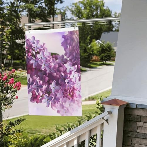 Drapeaux de cour double face de 61 cm x 0,9 m pour extérieur/intérieur - Fleurs lilas - Bannières de bienvenue pour jardin, maison, vacances, décoration d'intérieur