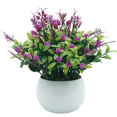 Flikool Bonsai Artificial en Maceta de Plastico Decorativo Plantas Artificiales Falsa Plantas de Bonsai Adornos de Interior para Hogar Oficina Mesa Navidad Decoración - Morado