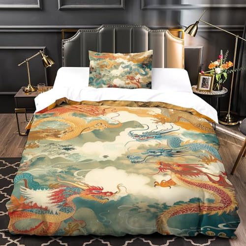 Ensemble de literie dragon 3D parure lit simple 135x200cm microfibre douce