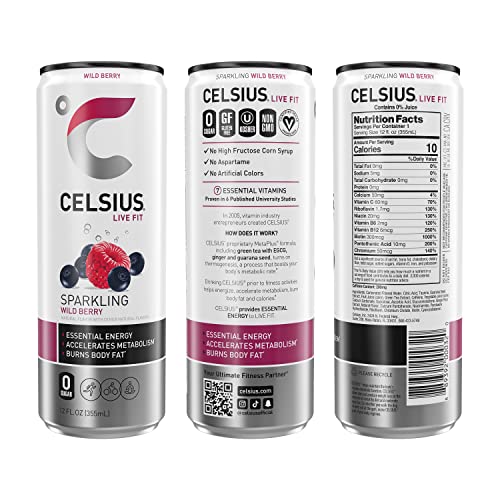 Celsius Sparkling Wild Berry, Functional Essential Energy Drink, 12 Fl Oz (Pack Of 24) #TOP1
