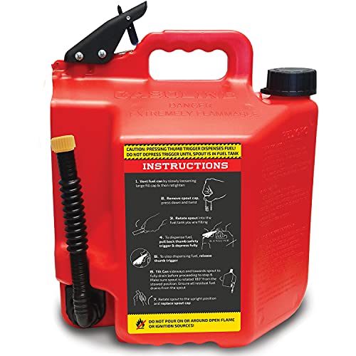 Surecan 5 Gallon Self Venting Gasoline Fuel Can Container With 180 Degree Rotating Nozzle, Thumb Trigger Flow Control, & Child Safe Fill Cap, Red #TOP3