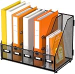 DALTACK Desk Organizers Magazine Binder Folder Holder with 5 Vertical Compartments File Organizer for Office Home School Organization, Metal Mesh, Black, 16.14"L x 9.84"W x 12.6"H