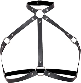 Womens Leather Bra Body Harness Rave Tops for Women Sexy Leather Bra Halter Strap Outfit Crop Tops Adjustable Buckle Punk Lingerie Costume Black