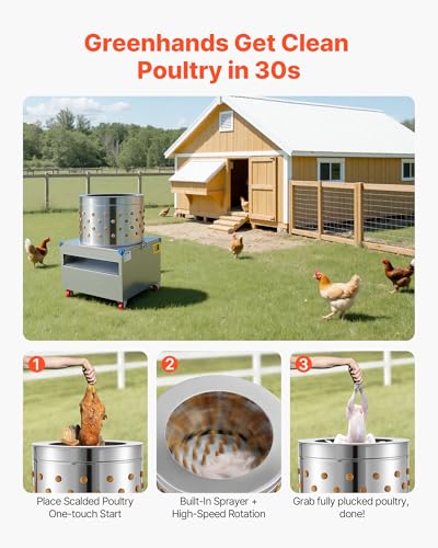 Image of VEVOR Chicken Plucker Machine, 23.6 in Drum, 2200W & 240RPM Electric Chicken Plucking Machine with 119 Soft Fingers & Transport Wheels, Stainless Steel Feather Remover for Processing 2-4 Chicks Once